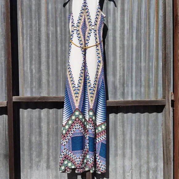 Anthropologie Maeve Pakpao Maxi Dress Boho Geo Bold Feminine Chic Flowy Size 0 - Picture 11 of 14